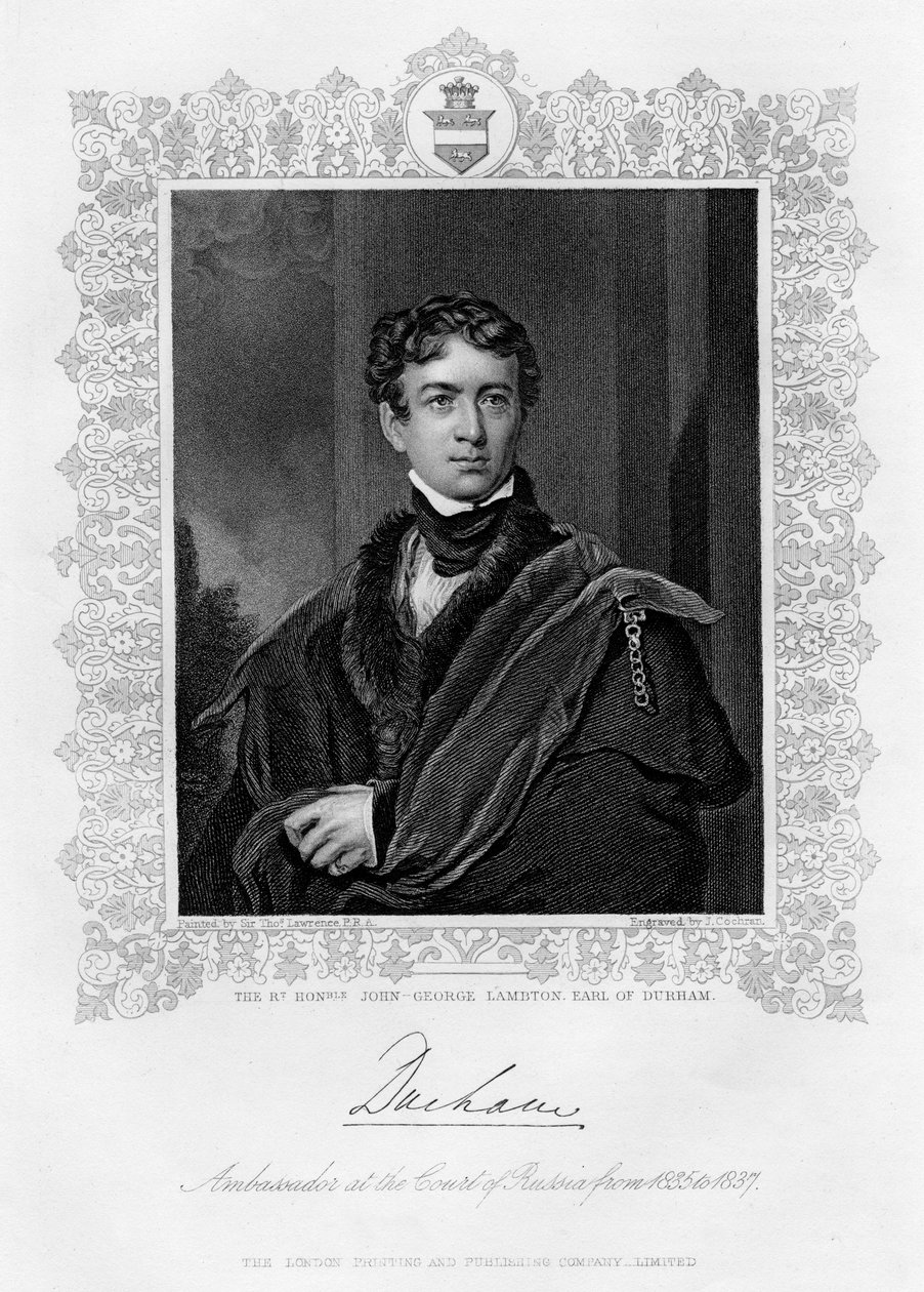 John George Lambton, Durham grófja, 19. század alkotó: J. Cochran