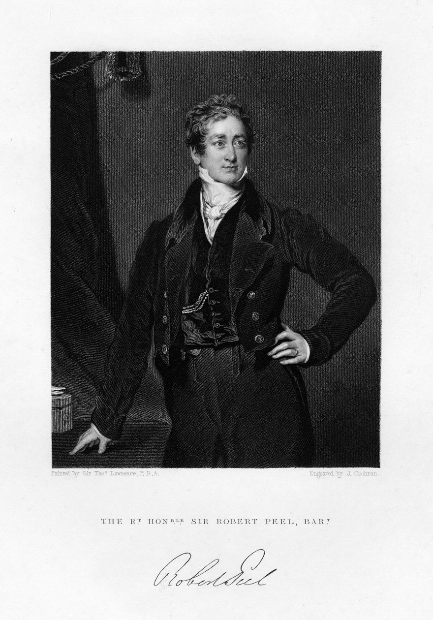 Sir Robert Peel, brit miniszterelnök, 19. század. alkotó: J. Cochran