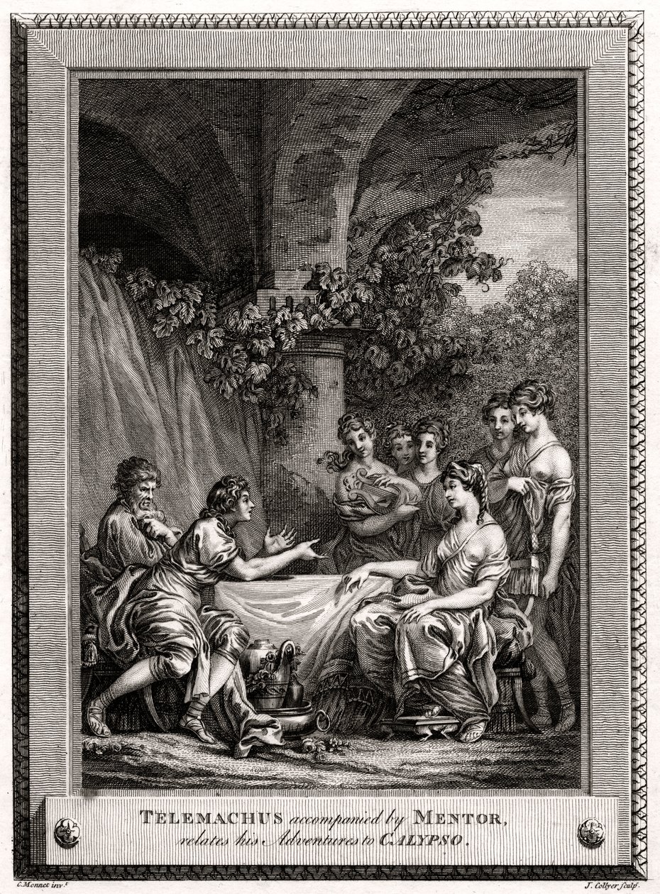 Telemachus Mentor kíséretében elmeséli kalandjait Calypso-hoz, 1774 alkotó: J. Collyer