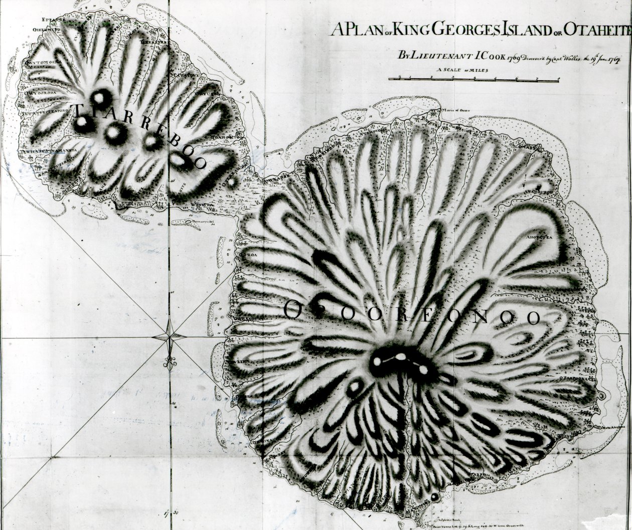 A King Georges-sziget vagy Otheite terve, 1769 (litográfia) (fekete-fehér fotó) alkotó: J. Cook