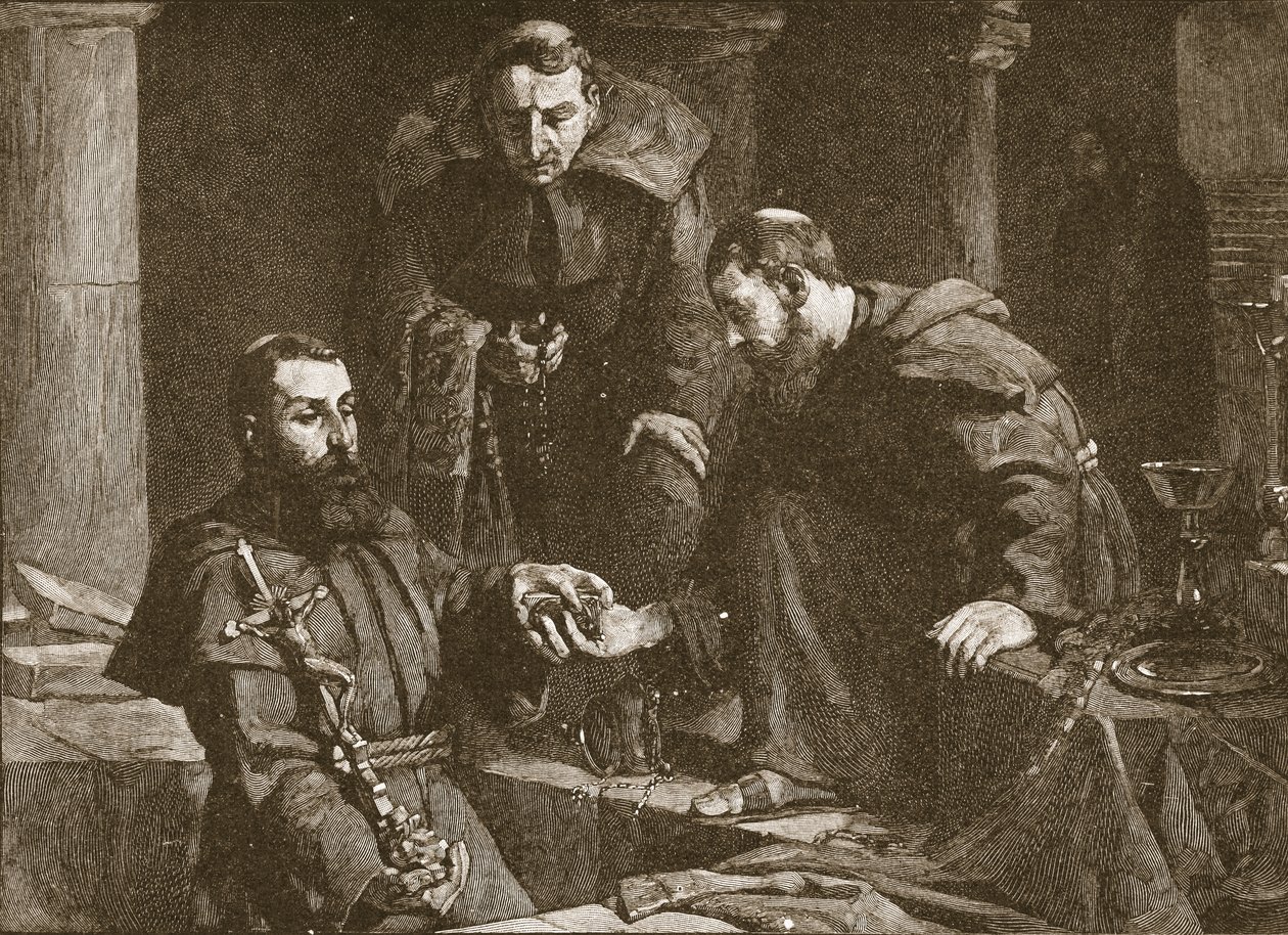 Kincs elrejtése egy kolostor elnyomásánál, illusztráció a The Church of England: A History for the People-ből, H.D.M. Spence-Jones, kocsma. 1910 körüli litho szépia fénykép alkotó: J. Cooke