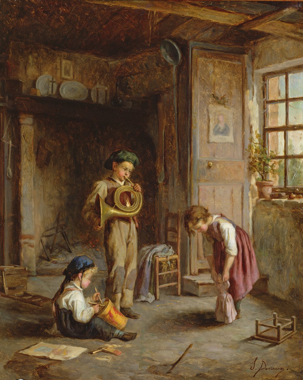 Fiúk kürttel és dobbal, 19. század; alkotó: J. Devaux