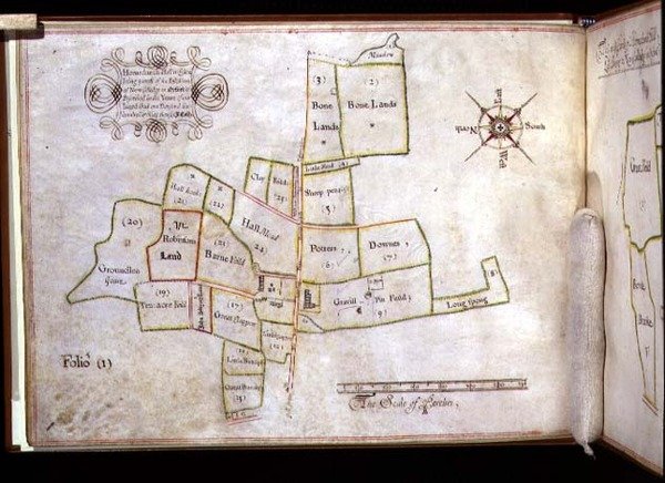 Archívum 5674 Térkép az essex-i Hornechurch Hall birtokáról, amely az oxfordi New College tulajdonában van. alkotó: J. E. Coffin