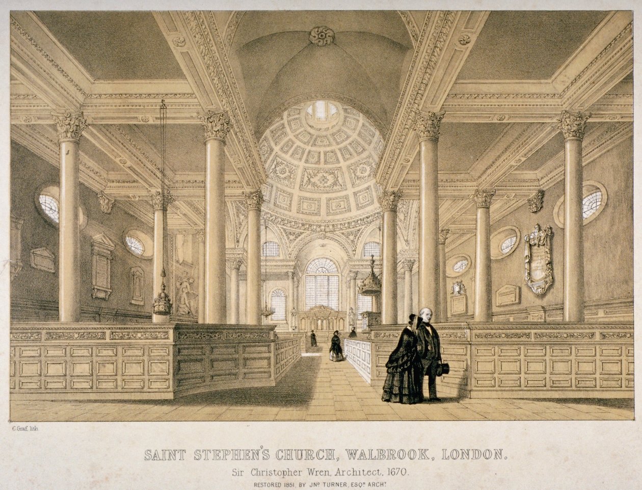 Belső nézet keletre, St Stephen Walbrook templom, London városa, 1851 alkotó: J Graf
