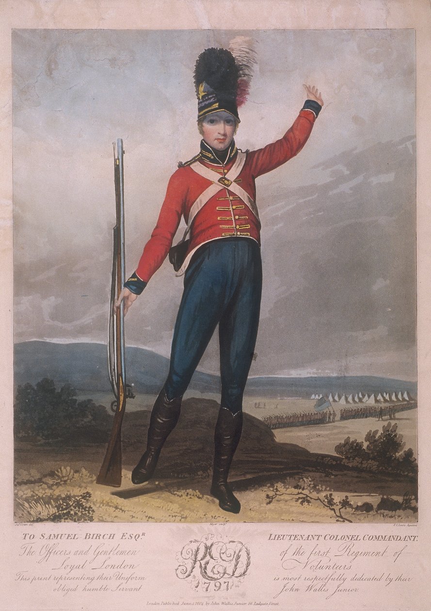 Katonafigura, aki a Loyal London Volunteers első ezredének egyenruháját viseli, 1797 alkotó: J Green
