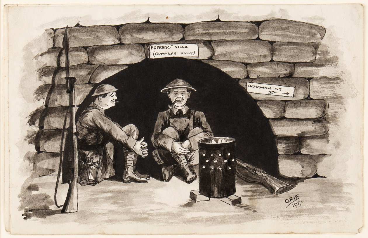 Express Villa (csak futóknak): Egy meleg sarok Franciaországban, 1917 (toll, ecset és tinta papíron) alkotó: J. Griffiths
