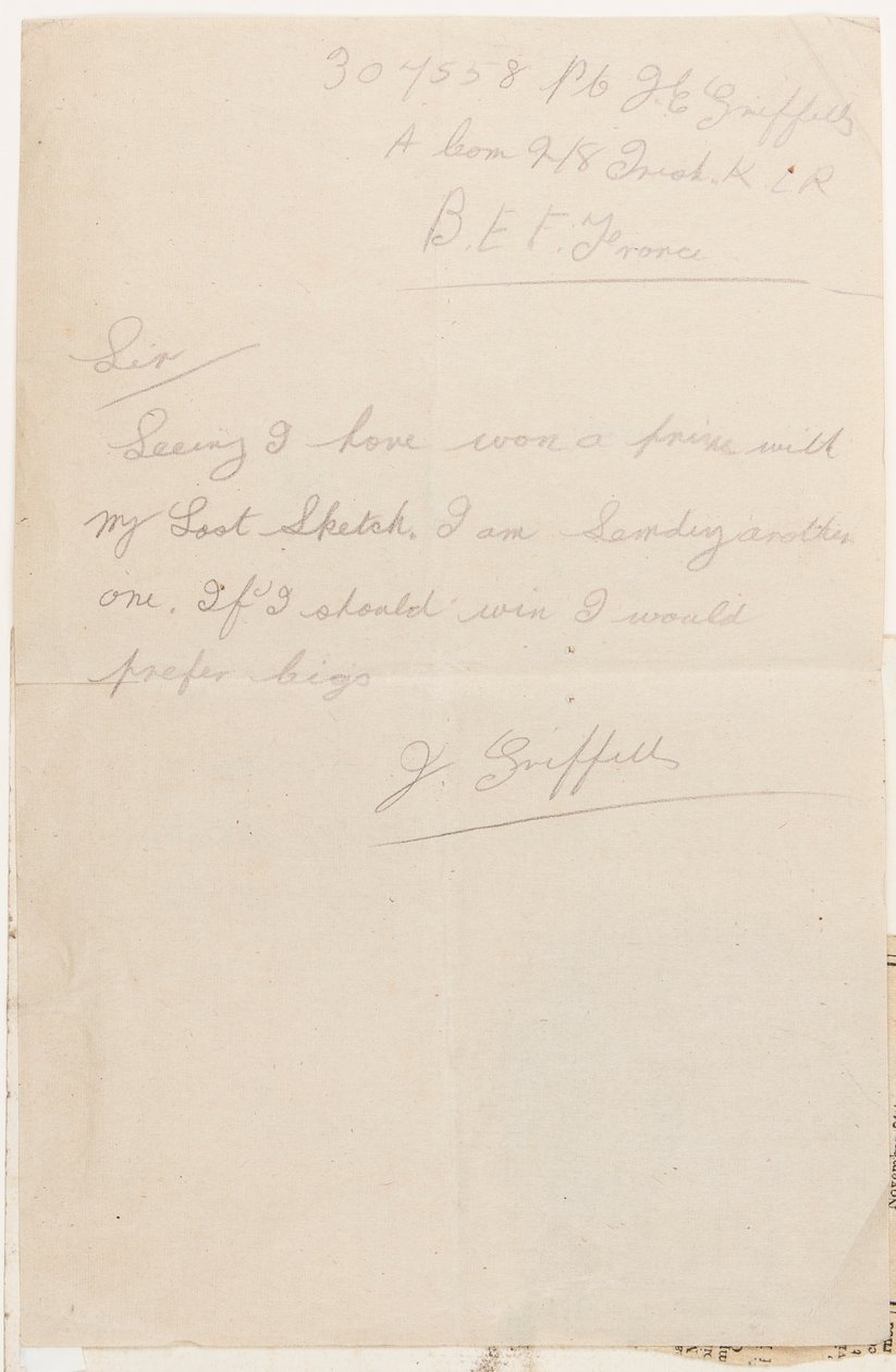 Levél a Liverpool Weekly Courier versenyszerkesztőjének, 1917 alkotó: J. Griffiths