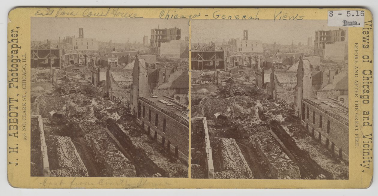 Kilátás a bíróság épületétől keletre az 1871-es chicagói tűzvész után alkotó: J. H. Abbott