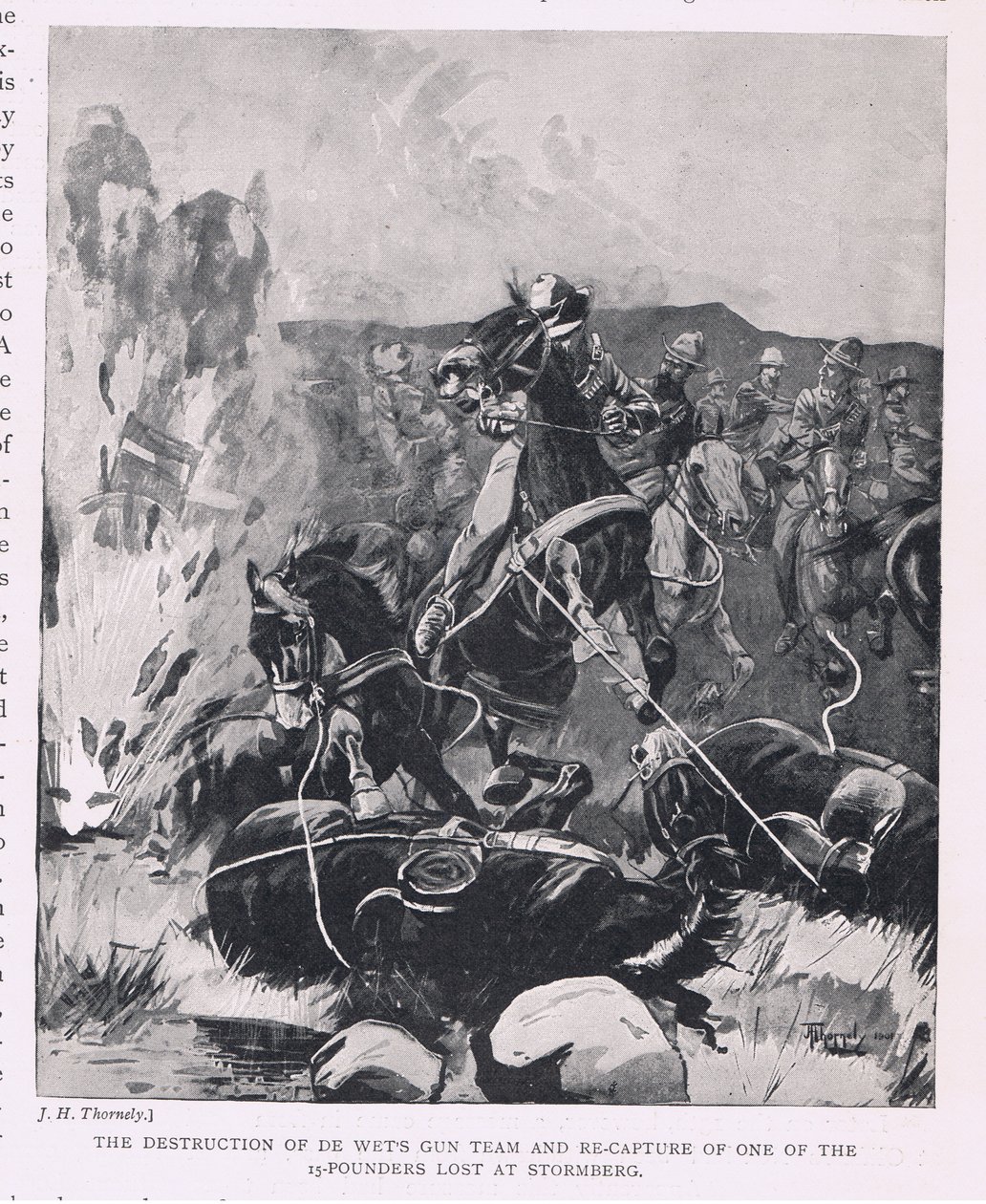 De Wet lövészcsapatának megsemmisítése és a Stormbergnél elveszett 15 fontos lövegek egyikének visszaszerzése. alkotó: J. H. Thornely