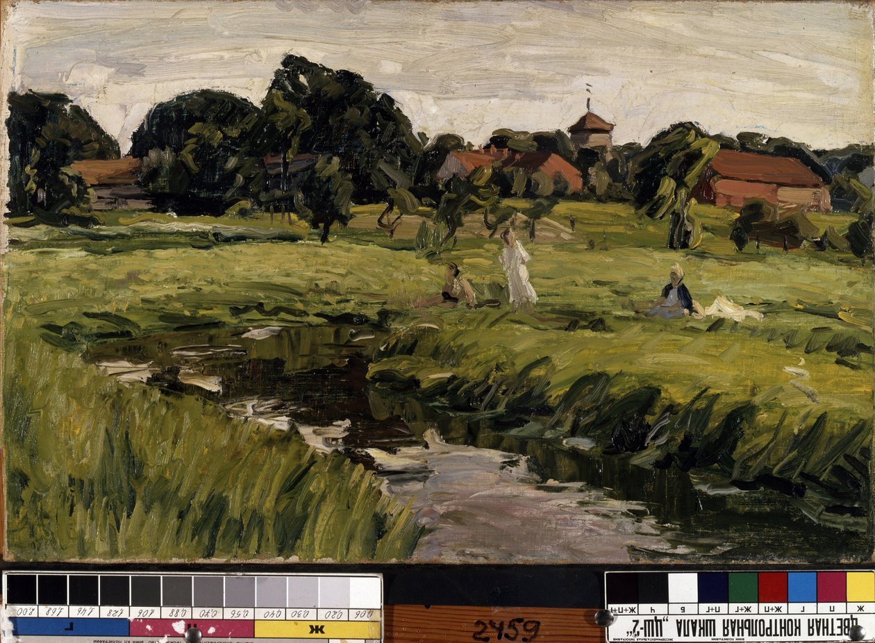 "Gyermekek a pataknál" (Children at a creek) Johannes Hansch (1875-1946) festménye (expresszionizmus) Olaj, vászon. Méret: 37x44 cm Mikalojus Konstantinas Ciurlionis Szépművészeti Múzeum, Kaunas, Litvánia alkotó: J. Hansch