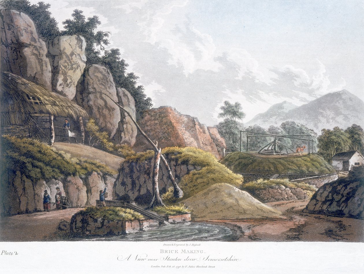 Téglagyártás Stanton Drew közelében, Somerset, 1798. február 28. (színes akvatinta) alkotó: J. Hassall