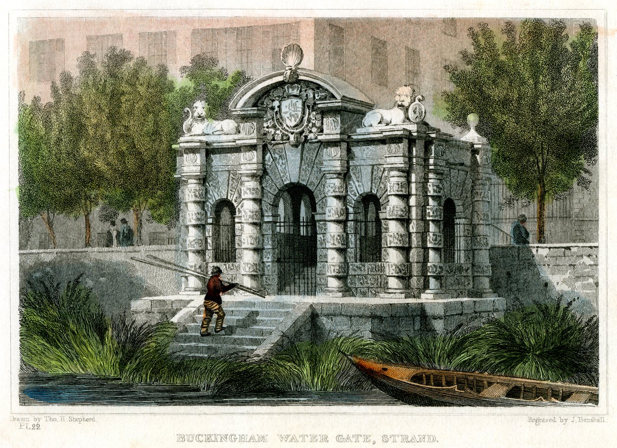 Buckingham Water Gate, Strand, Westminster, London, 1830. alkotó: J Henshall