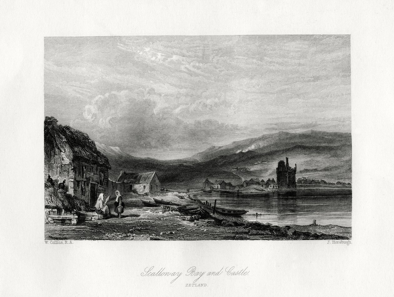Scalloway-öböl és kastély, Zetland, 19. század alkotó: J. Horsburgh