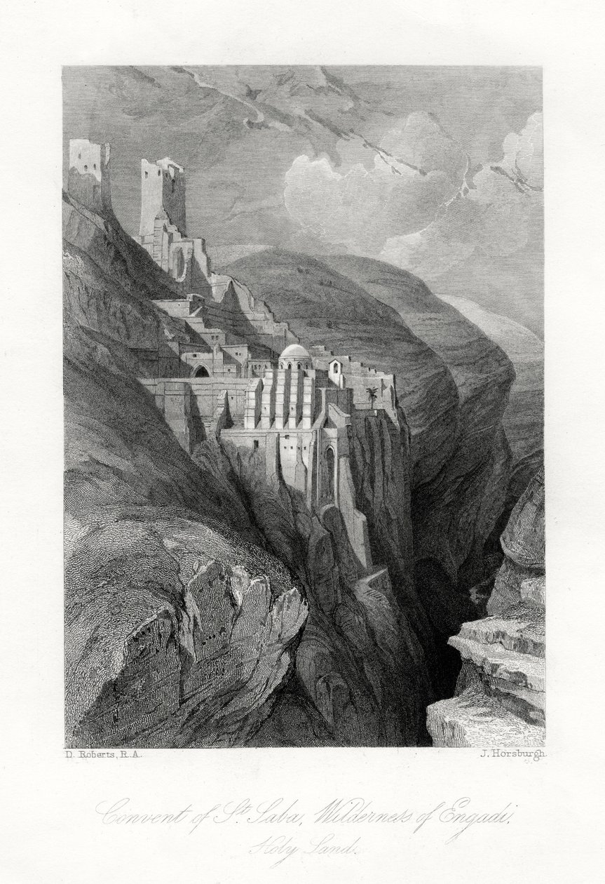 Szent Saba kolostor, Engadi vadon, Szentföld, 19. század. alkotó: J. Horsburgh