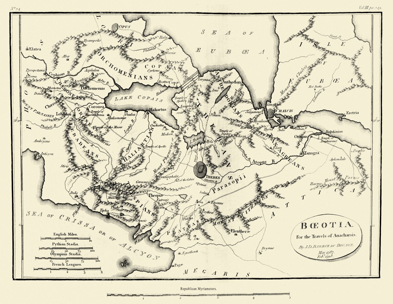 Az ókori Boiotia térképe alkotó: J. J. Barthélemy