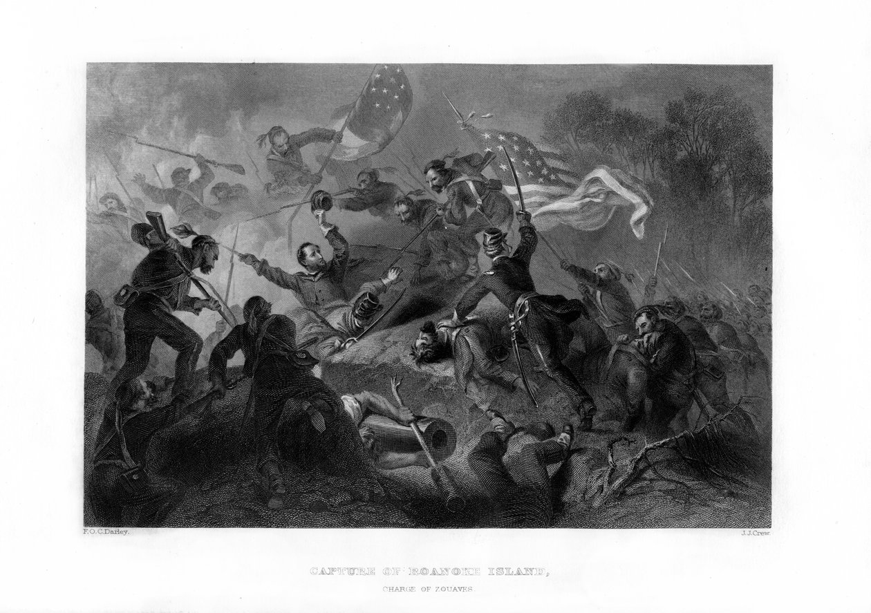 A Zouaves vádja, Roanoke Island elfoglalása, Észak-Karolina, 1862-1867. alkotó: J. J. Crew