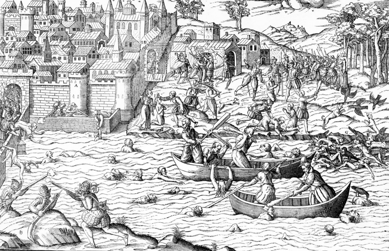 A tours-i mészárlás, a "Les Guerres de Religion"-ból alkotó: J. J. & Tortorel J. (fl.1568-92) Perrissin