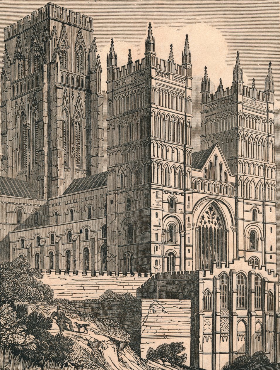 A durhami katedrális északnyugati nézete, 1843. alkotó: J. Jackson
