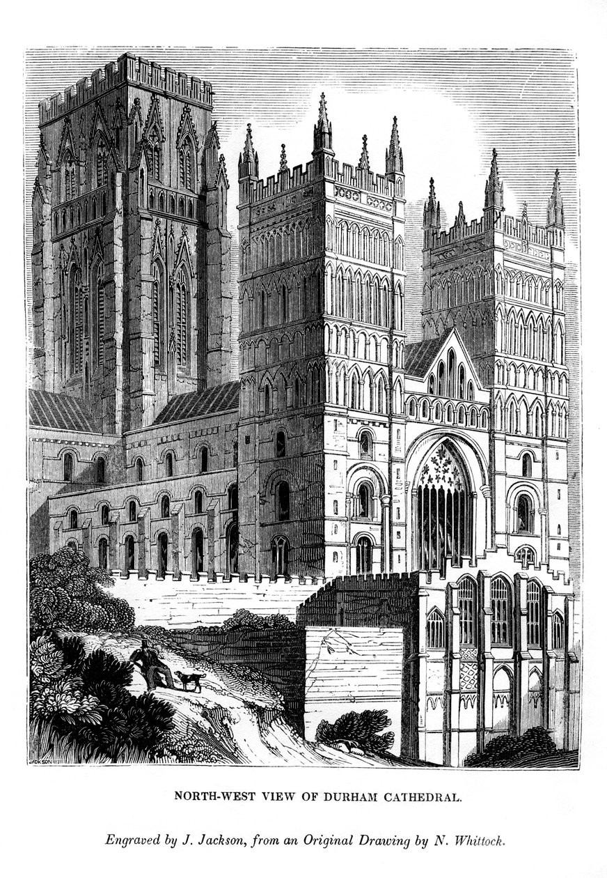 A durhami katedrális északnyugati nézete, 1843 alkotó: J. Jackson
