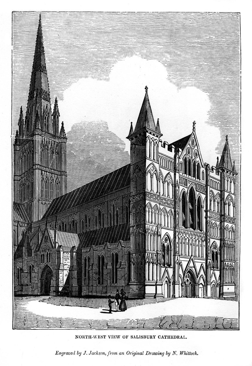 Salisbury katedrális északnyugati nézete, 1843 alkotó: J. Jackson
