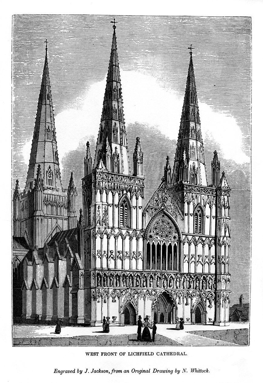 A Lichfield-székesegyház nyugati frontja, 1843 alkotó: J. Jackson