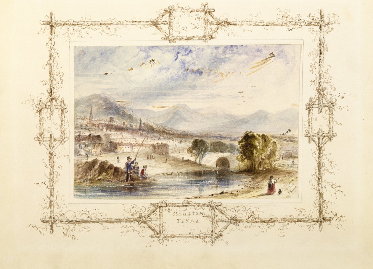 Houston látképe, 1846 körül (akvarell rongypapírra, zselatinos kiemelésekkel, másodlagos hordozóra vászonpapírra) alkotó: J. Kick