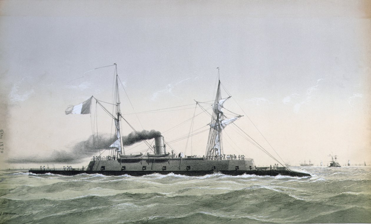 A francia haditengerészet vaskalapos parti őrhajója, a Le Rochambeau, c. 1870 alkotó: J. Koerner