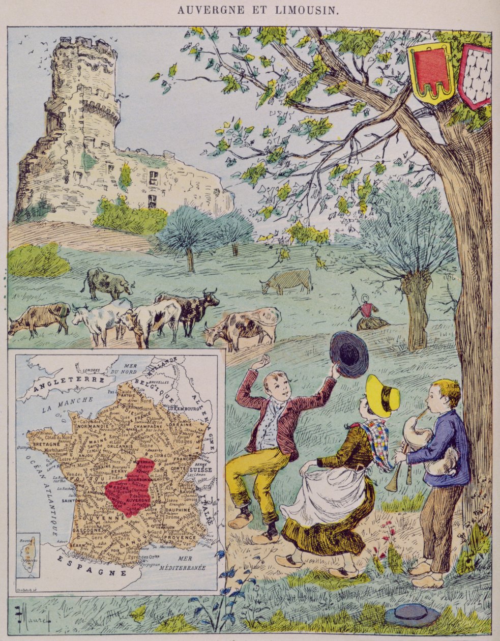 Auvergne és Limousin, Marie de Grandmaison illusztrációja a Le Tour de France-hoz, 1893 alkotó: J. Maurel