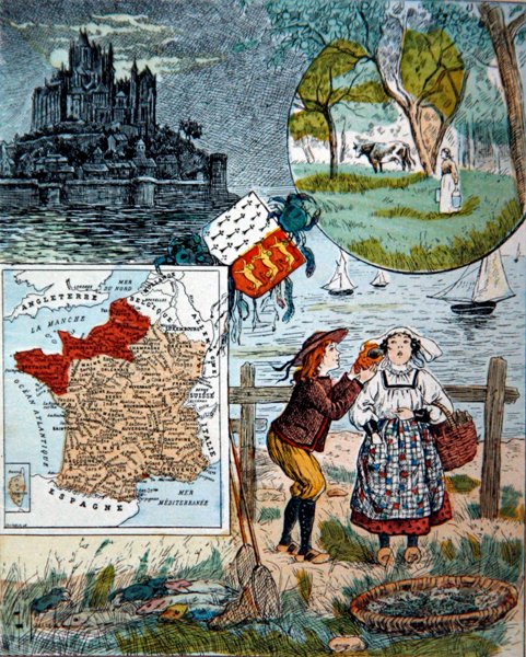 Normandia és Bretagne, illusztráció a „Le Tour de France”-hoz, Marie de Grandmaisontól alkotó: J. Maurel