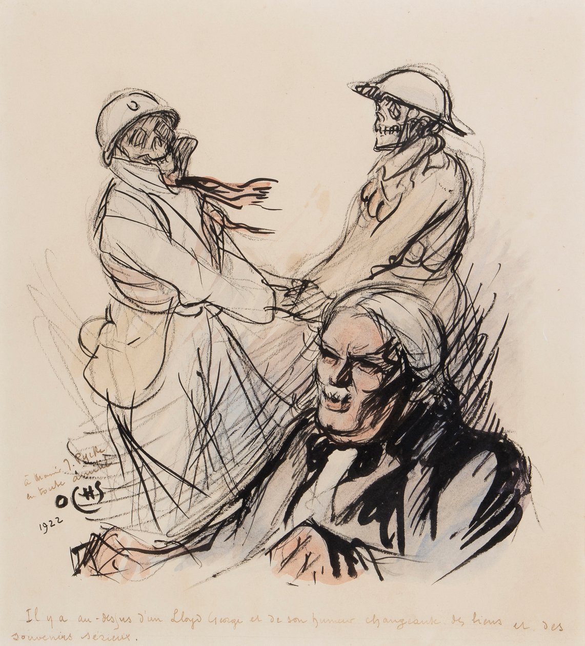 Lloyd George még mindig játszik a Les lieus et les souvenirs serieux of I. világháborúban 1922-ben, 1922-ben (toll, ecset, tinta és WC papíron) alkotó: J. Ochs
