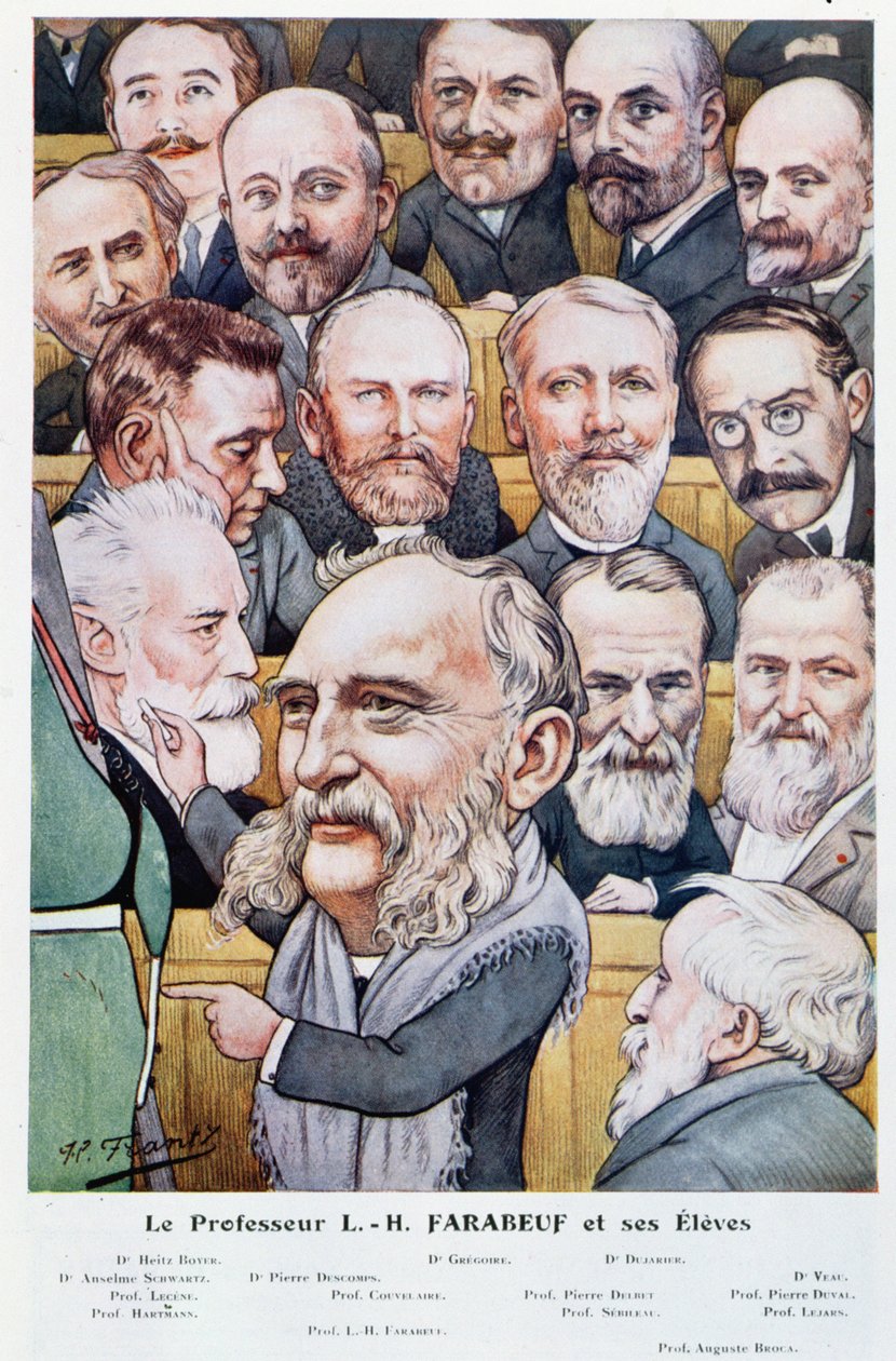 Luis Hubert Farabeuf professzor (1841-1910) és tanítványai Chanteclairből, 1910 körül alkotó: J P. Frantz
