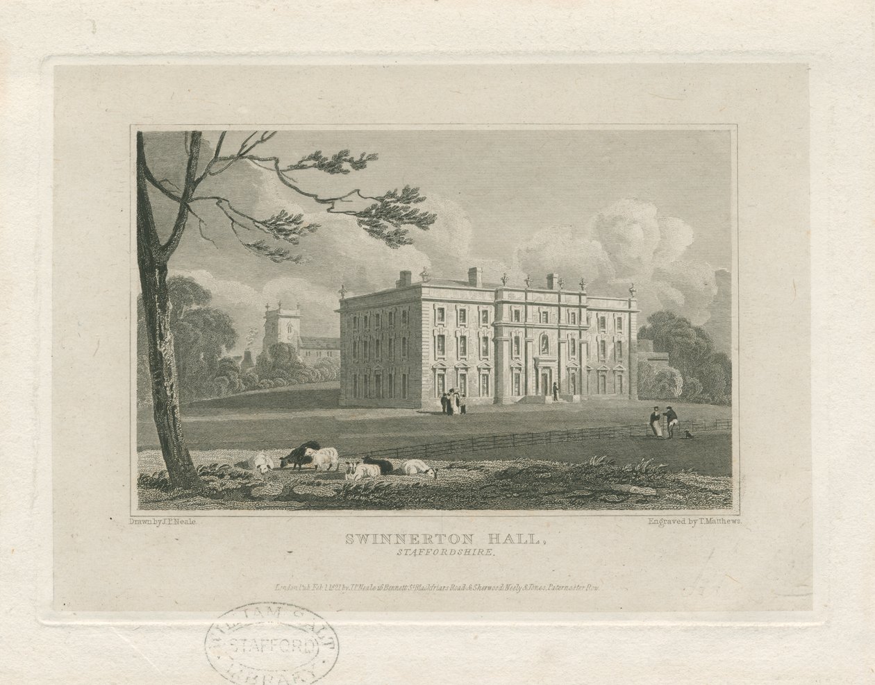 Swynnerton Hall: metszet, nd [c 1821] (nyomtatás) alkotó: John Preston Neale