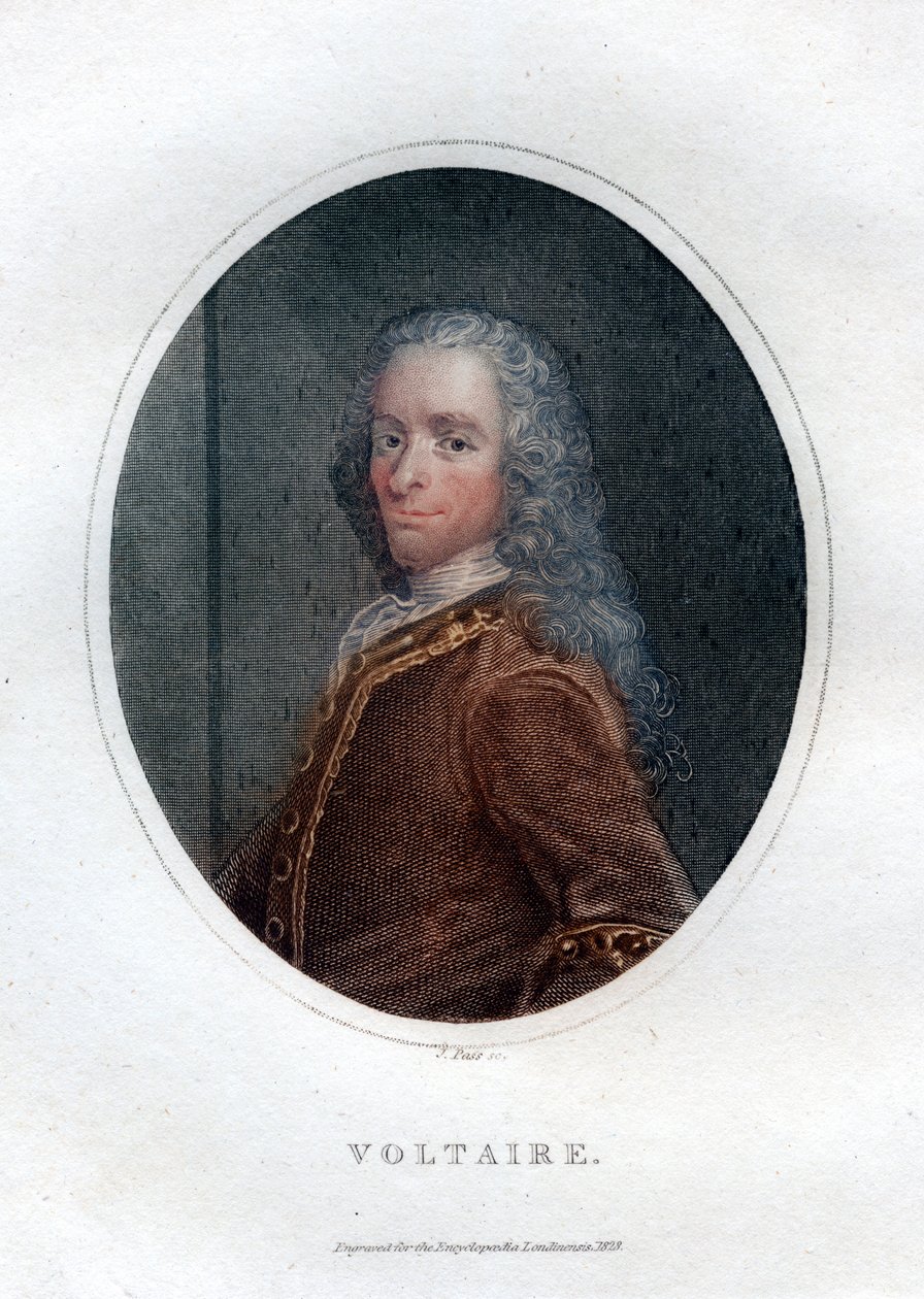 Francois Marie Arouet Voltaire, 18. századi francia író és szatirikus, 1828. alkotó: J. Pass