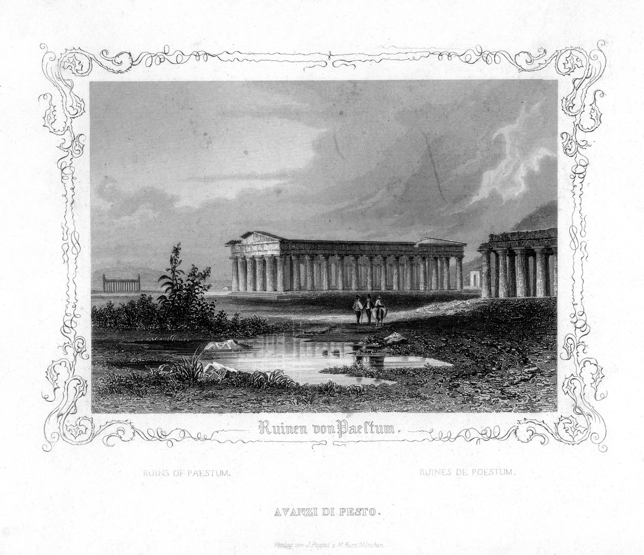 Paestum romjai, Olaszország, 19. század alkotó: J. Poppel