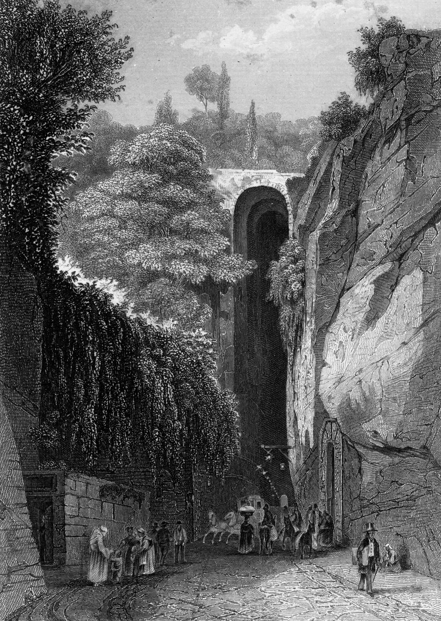 Posillipo barlangja Nápoly mellett, Olaszország, 19. század alkotó: J. Poppel