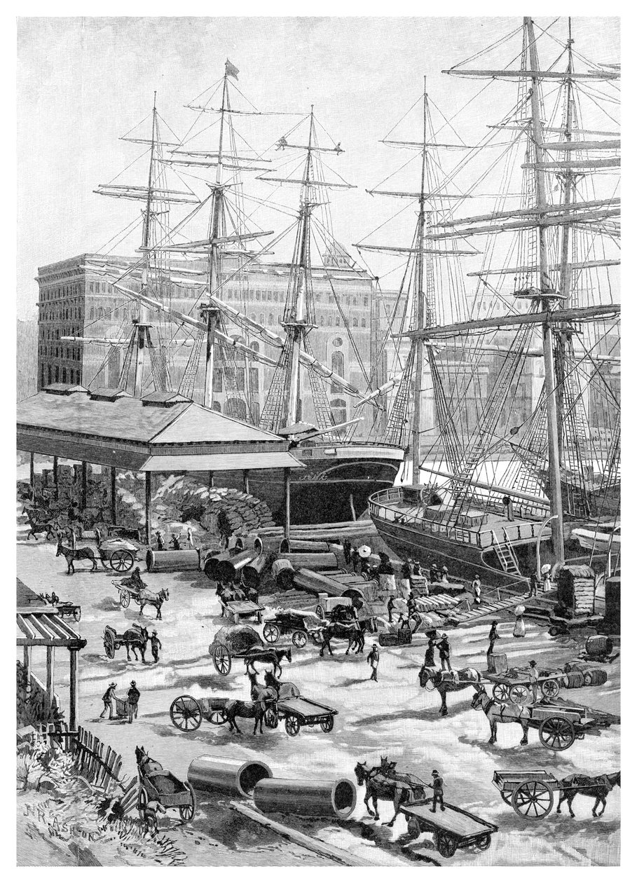 Szállítás, Circular Quay, Sydney, Új-Dél-Wales, Ausztrália, 1886. alkotó: J. R. Ashton