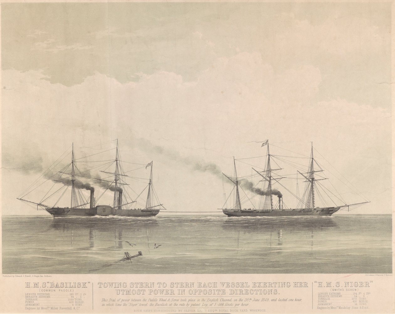 HMS "Basilisk" és HMS "Niger" 1849. június 20-án, 1849 körül (litográfia) alkotó: J. R. Jobbins
