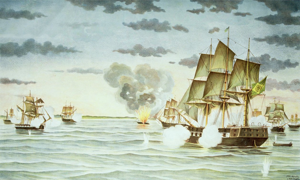 A Quilmes-i csata a ciszplatina háború alatt (1825-28) Uruguay és Brazília között (metszet) alkotó: J. Raison