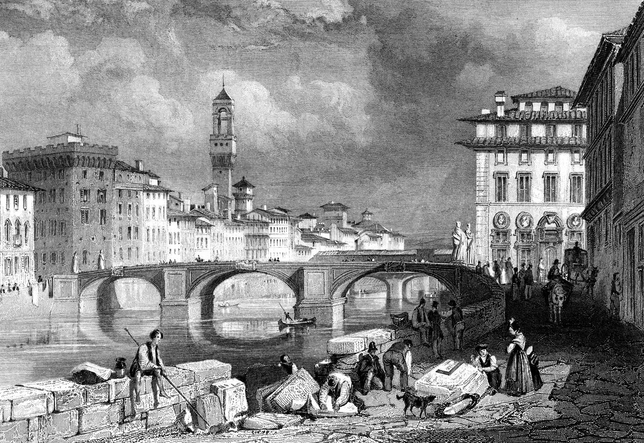 A Ponte Santa Trinita, Firenze, Olaszország, 19. század. alkotó: J. Redaway