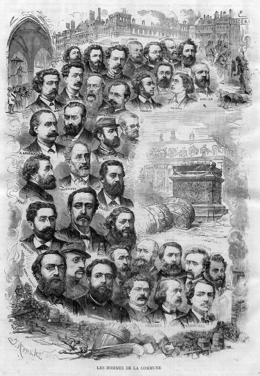 A Párizsi Kommün emberei 1870. metszet, J Robert 1870-ből – (Charles Delescluze, Felix Pyat, Charles Ferdinand Gambon, Paschal Grousset, Jules Valles és Gustave Courbet, Arthur Arnould, Charles Amouroux, Victor Clement, Jules Bergeret stb...) alkotó: J Robert