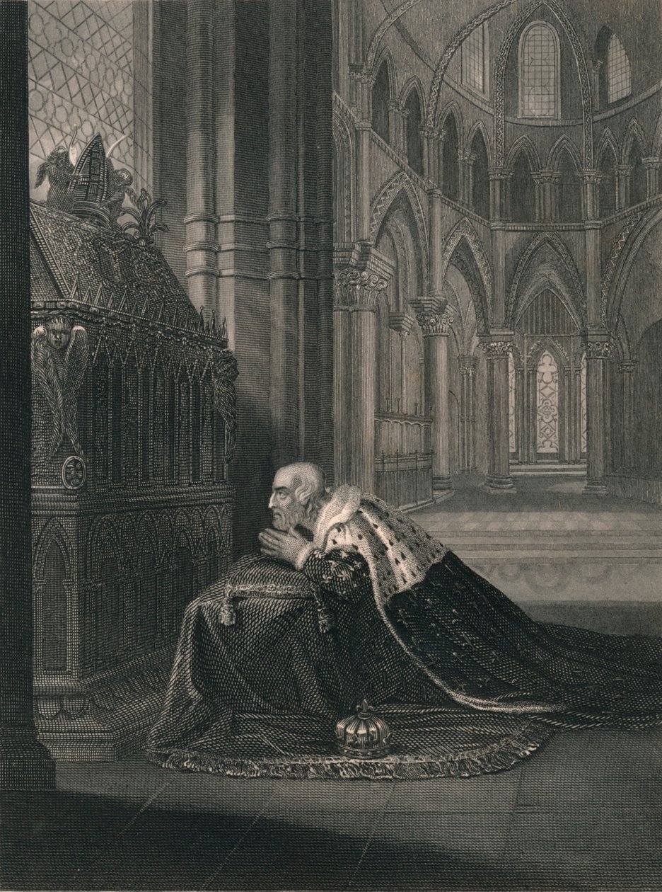 VII. Lajos francia király, Becket sírja előtt, 19. század közepe. alkotó: J. Rogers
