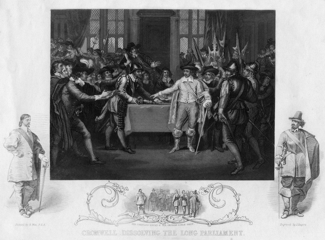 Oliver Cromwell 1599-1654 a Hosszú Parlament feloszlatása, 19. század. alkotó: J. Rogers