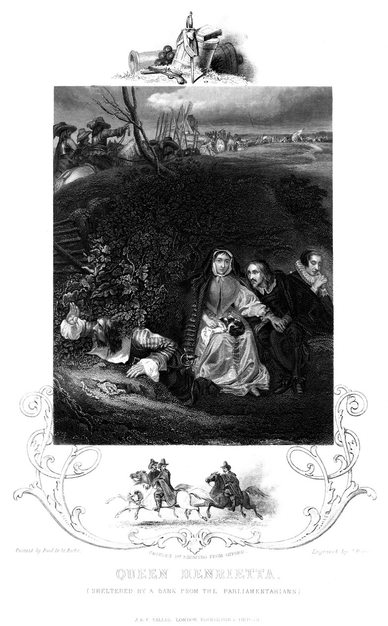 Henrietta királyné 1609-1669, bank óvta a parlamenti képviselők elől, XIX. alkotó: J. Rogers