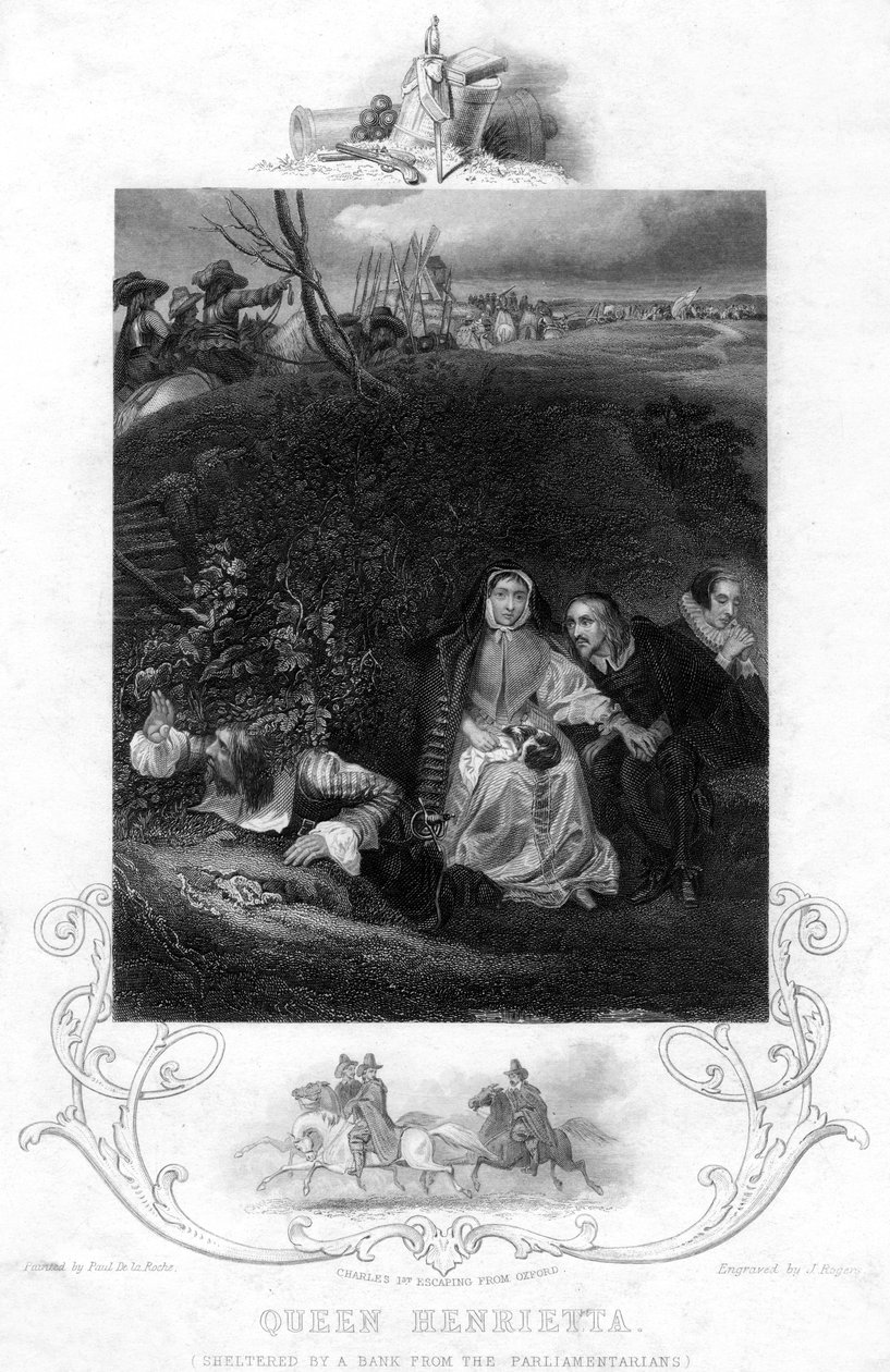 Henrietta királynő, banki menedék a parlamenti képviselők elől, XIX. alkotó: J. Rogers