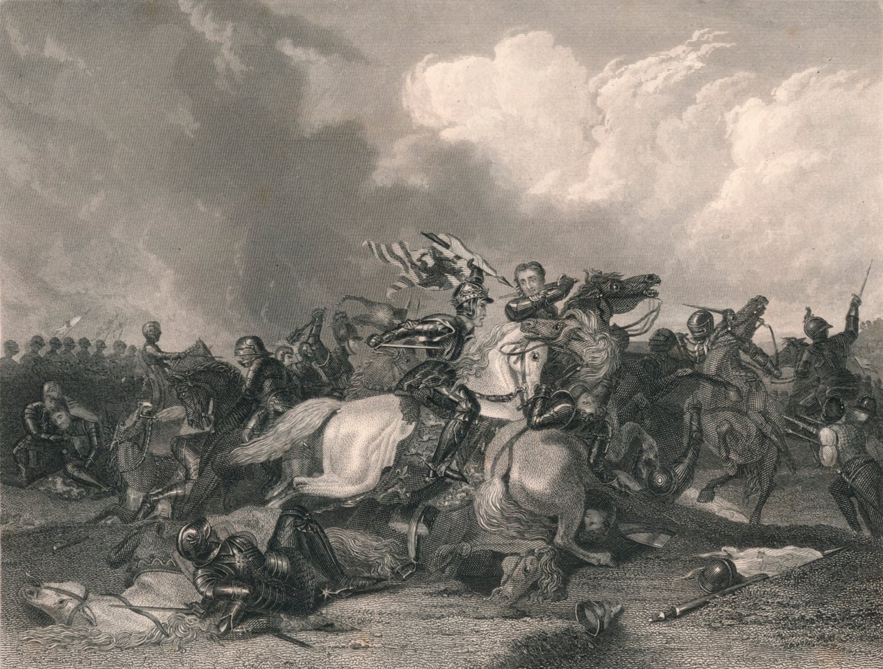 Richard III. és Richmond grófja a bosworthi csatában, 1485, 19. század közepe. alkotó: J. Rogers