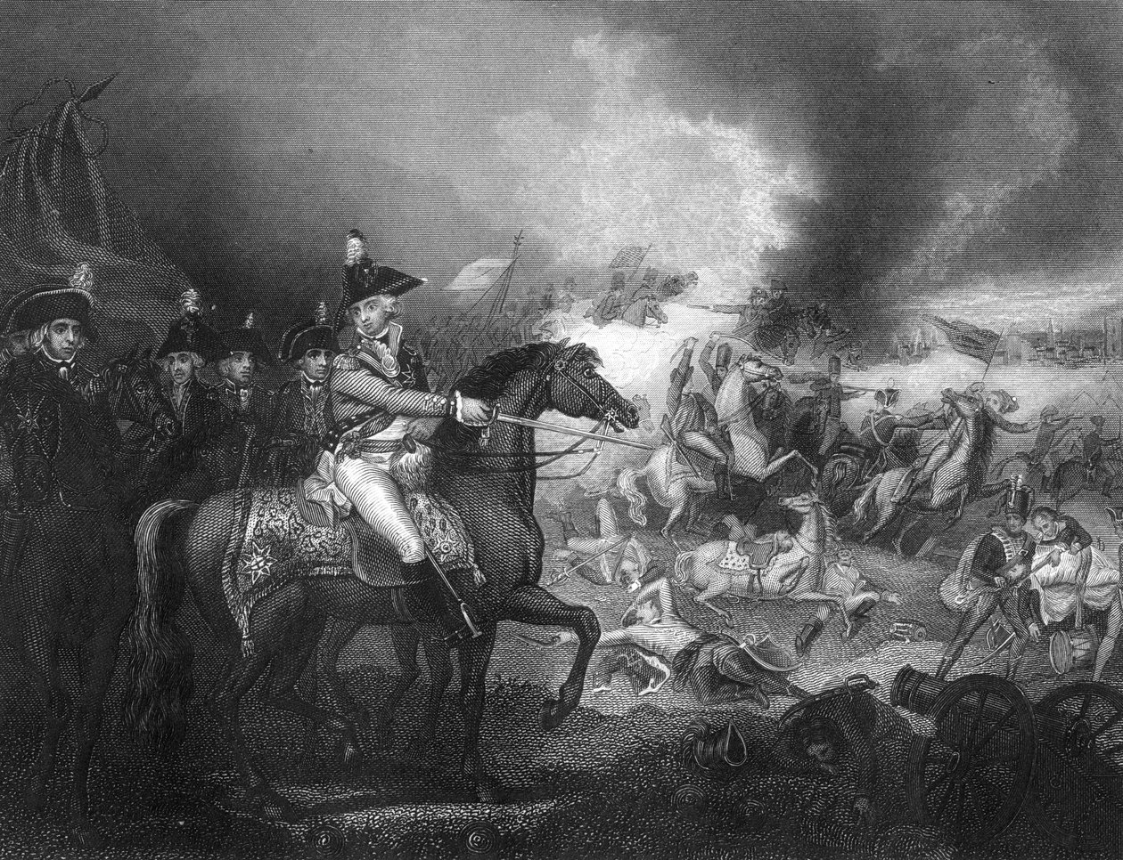 A francia tábor elleni támadás a Valenciennes melletti Famars dombjainál, 1793. május 23. c1857. alkotó: J. Rogers