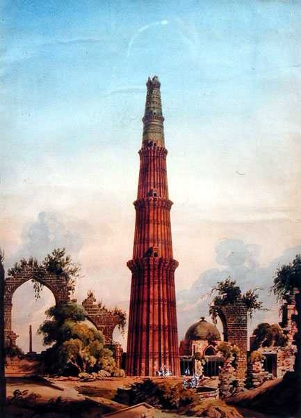 Qutb Minar, Delhi, 1815 körül (akvarell papíron) alkotó: J. Smith