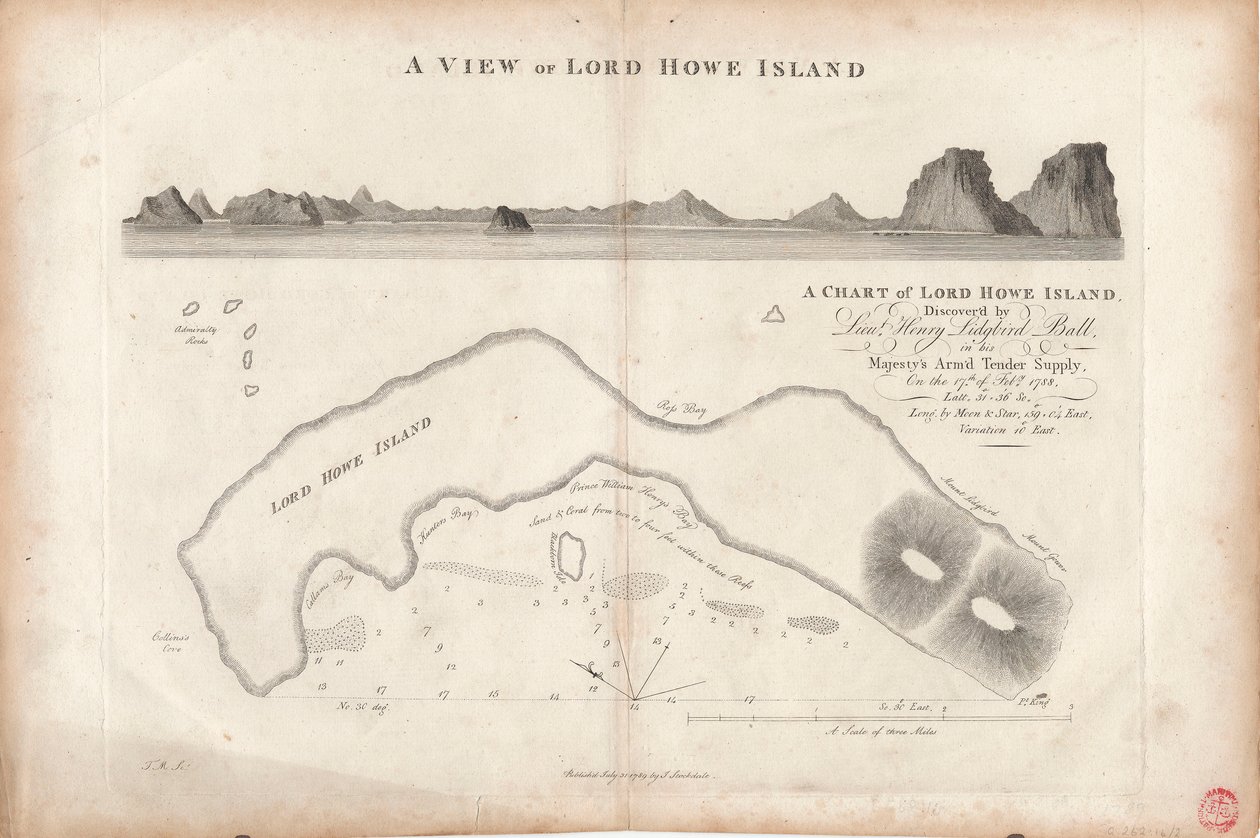 A Lord Howe-sziget térképe alkotó: J. Stockdale