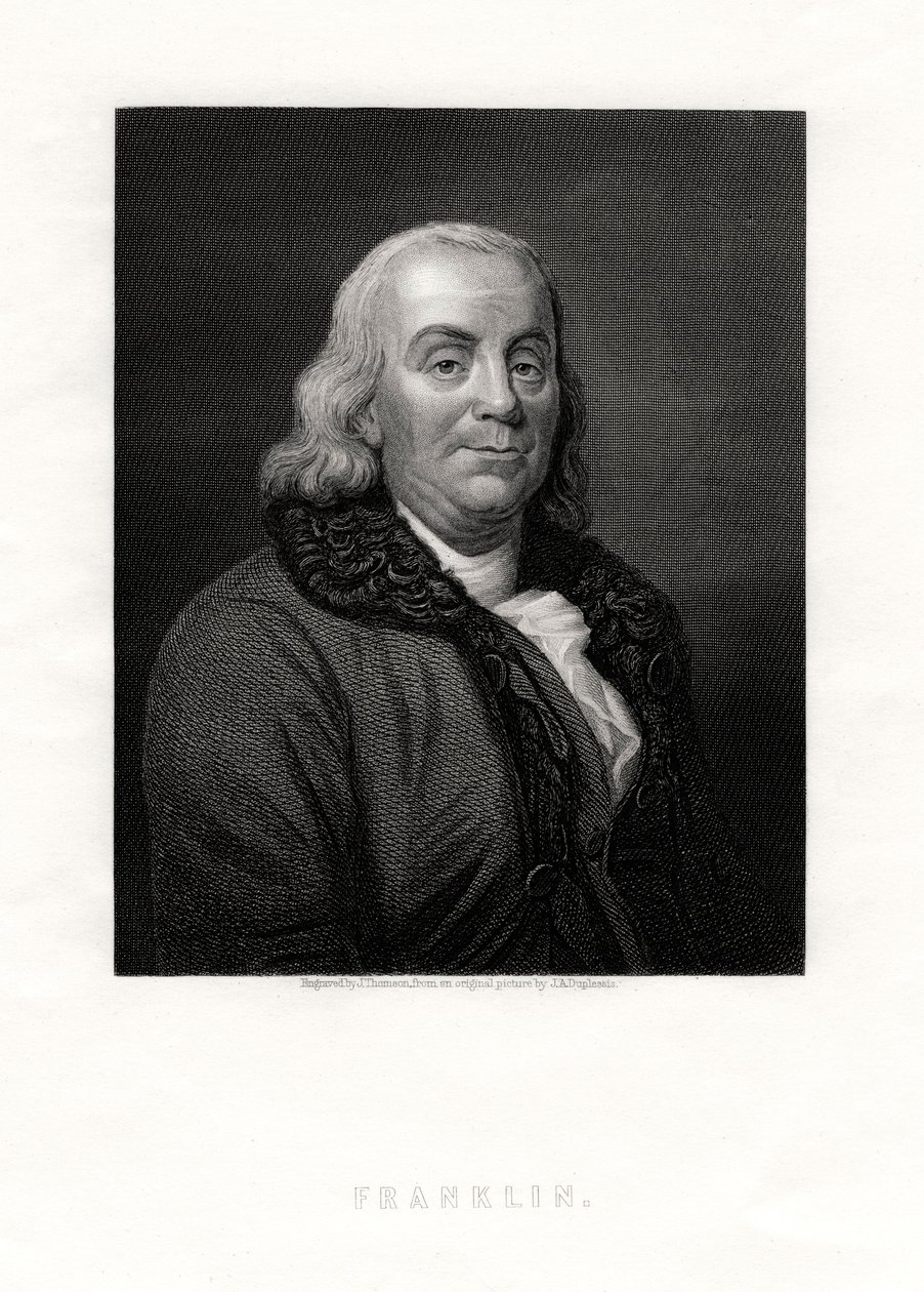 Benjamin Franklin, az Egyesült Államok politikai személyisége és államférfiúi, 19. század alkotó: J. Thomson
