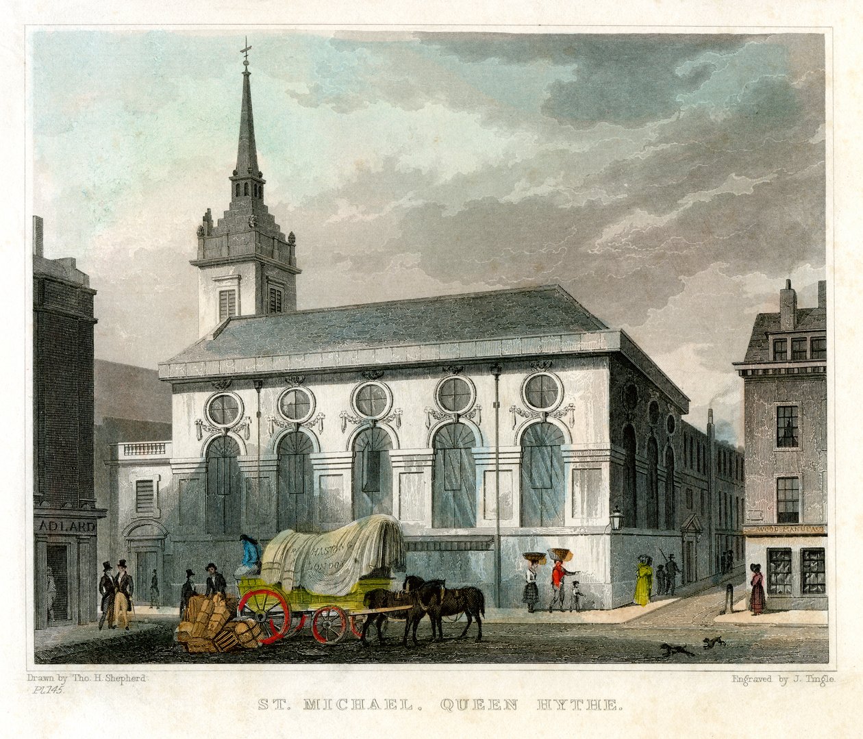 St Michael Queenhithe templom, London City, 1831. alkotó: J. Tingle
